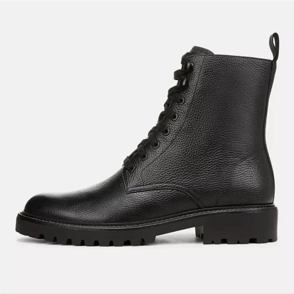 Vince Dominic Leather Combat Boots Black Lug Sole Lace Up NIB Sz 10